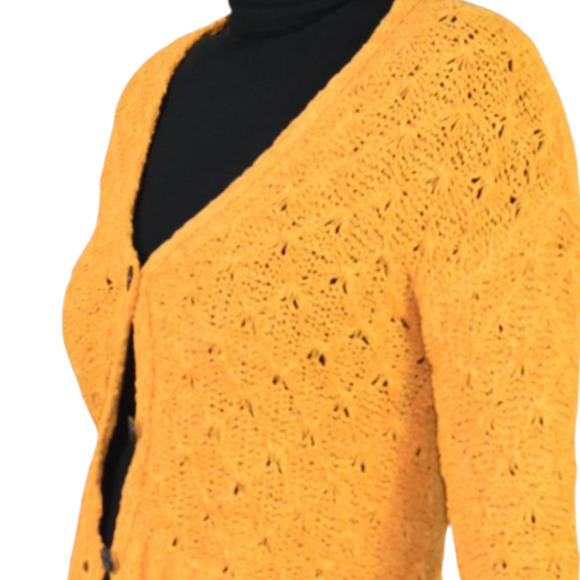 American Eagle Cropped Cardigan Sweater Yellow Slouchy Crochet Knit Boxy XS - Picture 5 of 13